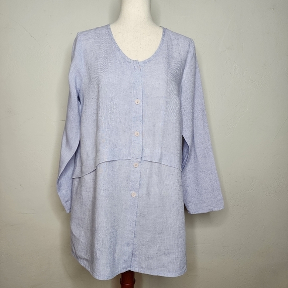 FLAX Linen Button Down Lilac Tunic Top or Jacket Size Small - Picture 1 of 12